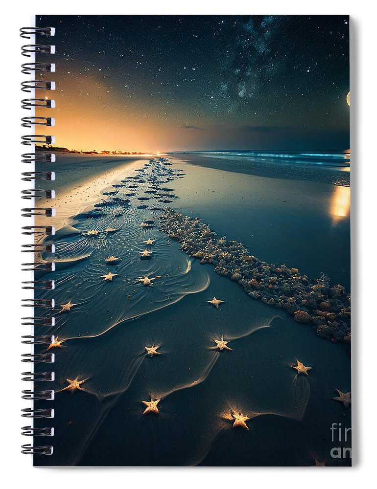 Stars Spiral Notebook featuring the digital art Midnight Beach V by Jay Schankman