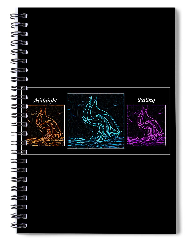 Cool Art Spiral Notebook featuring the digital art Midnight Sailing Triptych by Ronald Mills
