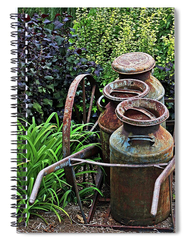 Vintage Spiral Notebook featuring the photograph Milk Pails by Judy Vincent