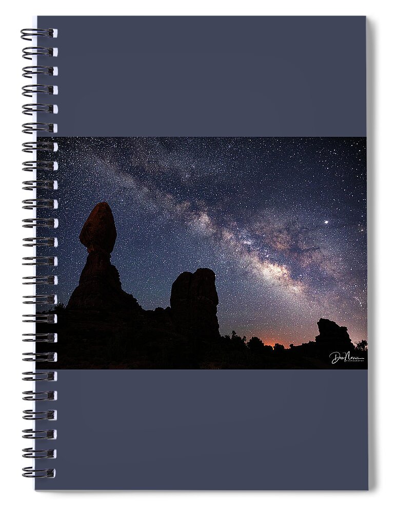 Night Spiral Notebook featuring the photograph Milky Way - Balanced Rock Silhouette by Dan Norris