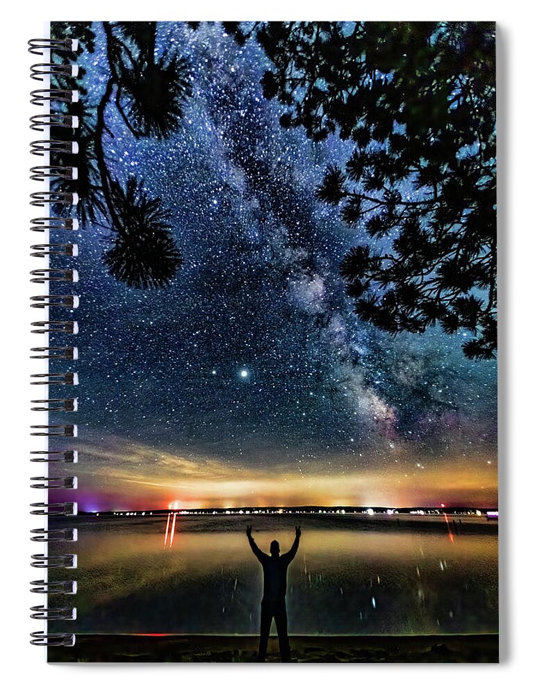 Higgins Lake Spiral Notebook featuring the photograph Milky Way Higgins Lake Summer Solstice 2020 by Joe Holley