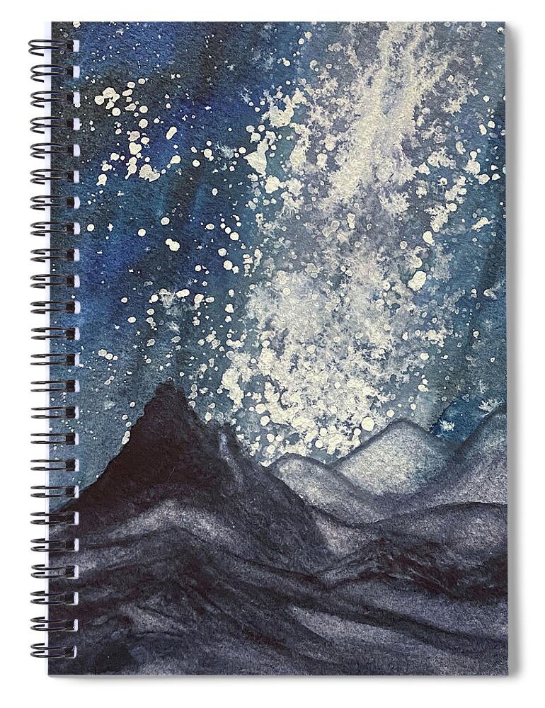 Milky Way Spiral Notebook featuring the painting Milky Way Mountains by Lisa Neuman