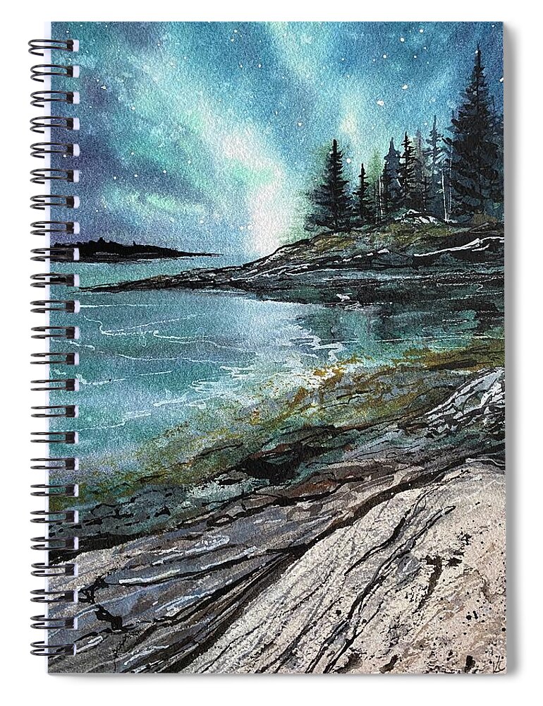 Landscape Spiral Notebook featuring the painting Milky Way over Maine by Kellie Chasse