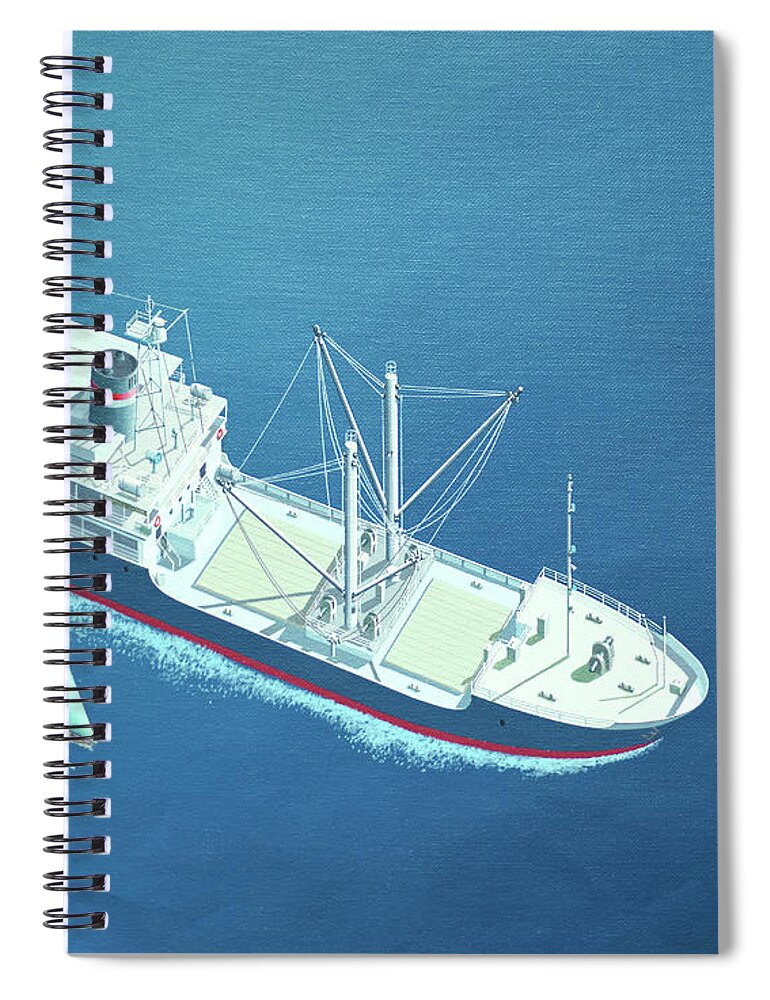 Keith Reynolds Spiral Notebook featuring the painting Millennium of Sailing in Marshall Islands - Micro Palm Ship by Keith Reynolds