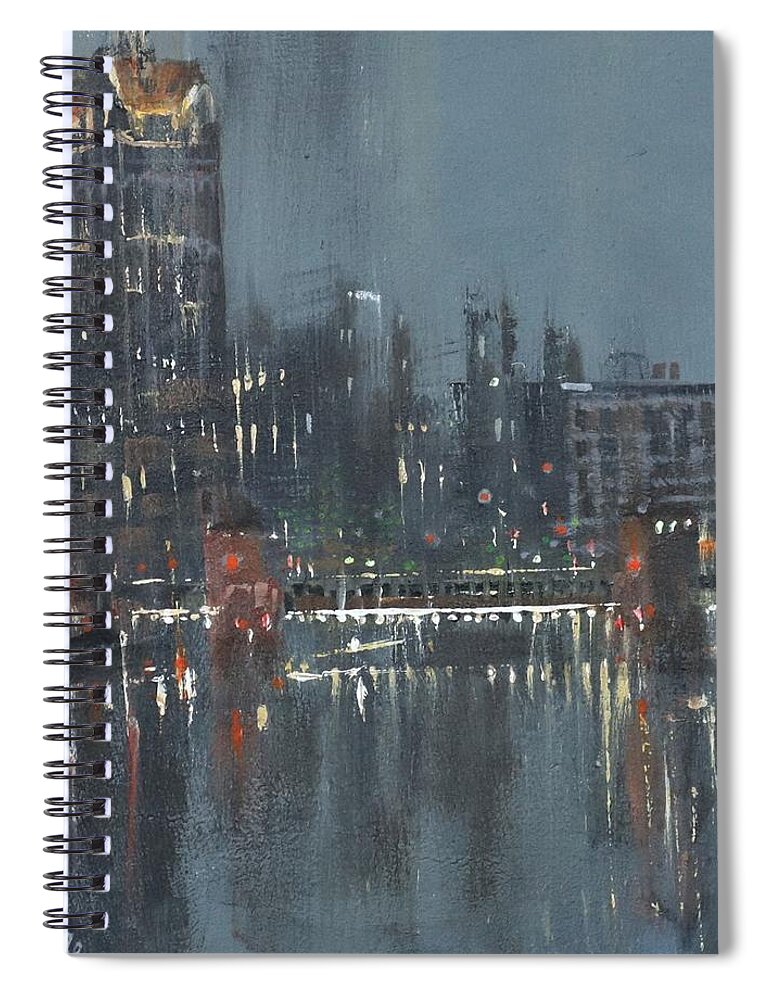 Milwaukee Spiral Notebook featuring the painting Milwaukee Riverwalk by Tom Shropshire