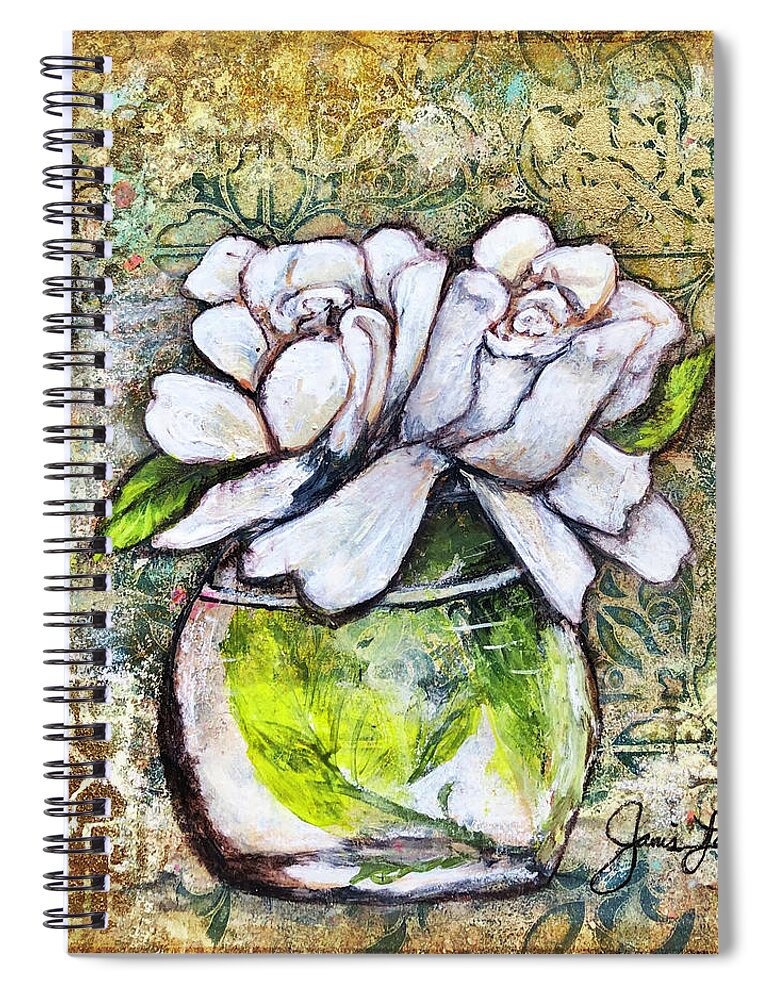 Gardenias Spiral Notebook featuring the mixed media Mimas Gardenias by Janis Lee Colon