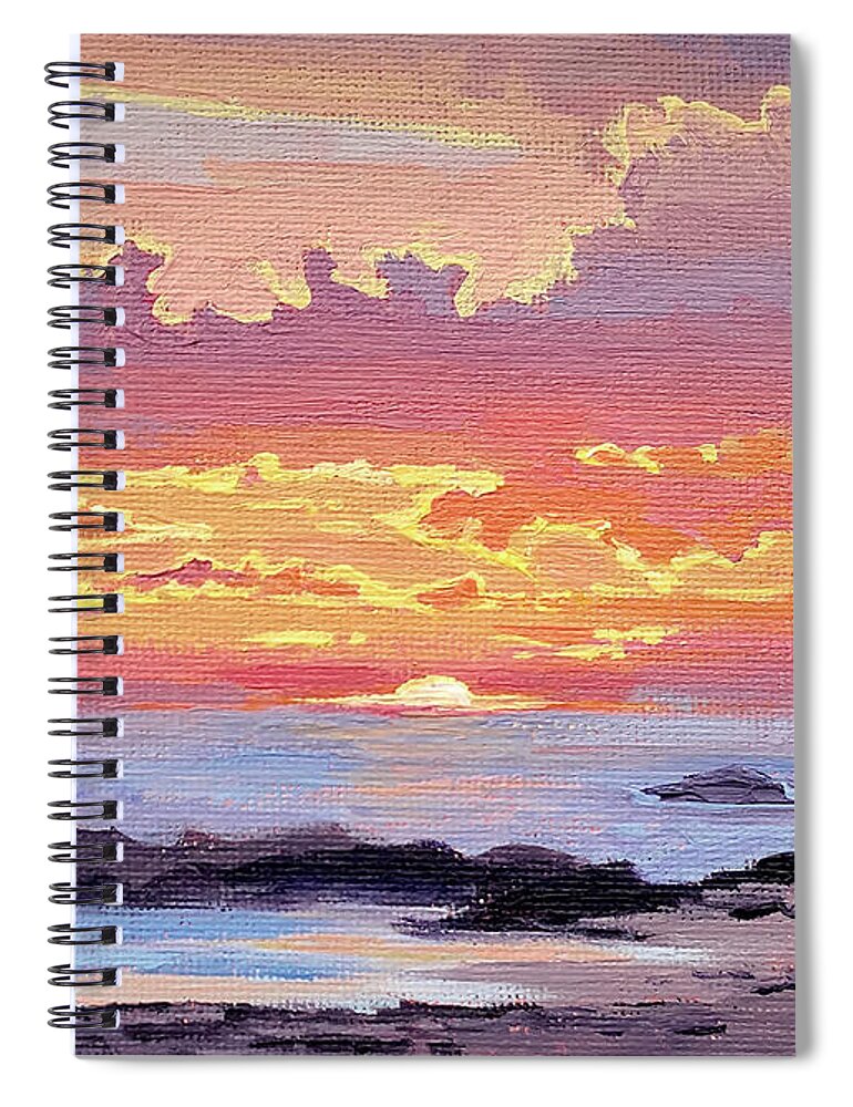 Sunset Spiral Notebook featuring the painting Mini sunset by Karen Ilari