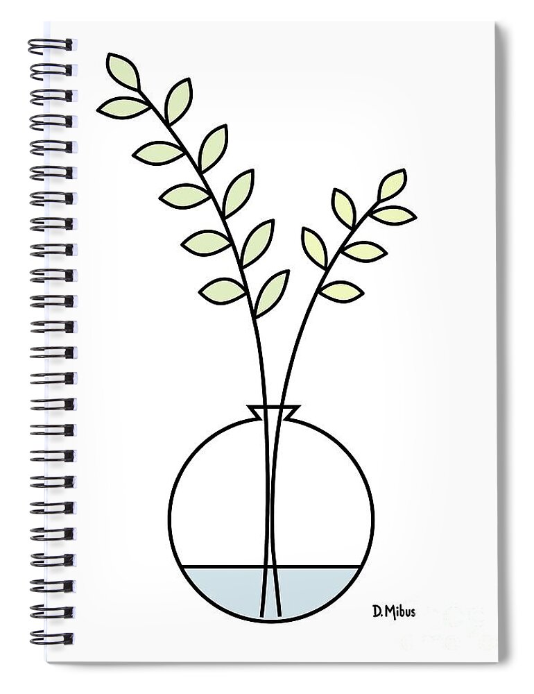 Minimalistic Design Spiral Notebook featuring the digital art Minimal Plant in Vase 1 by Donna Mibus