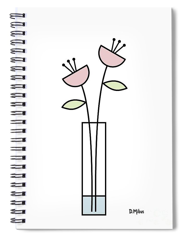 Minimalistic Design Spiral Notebook featuring the digital art Minimal Plant in Vase 2 by Donna Mibus