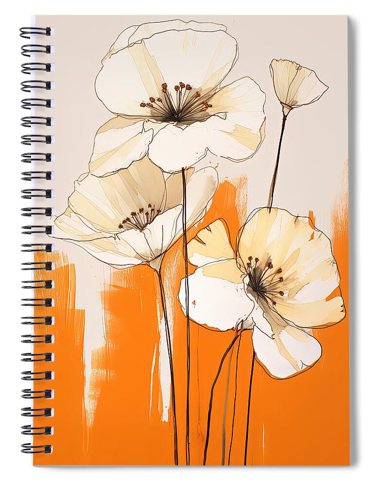 Orange And Yellow Art Spiral Notebook featuring the painting Minimalist Cream Flowers by Lourry Legarde