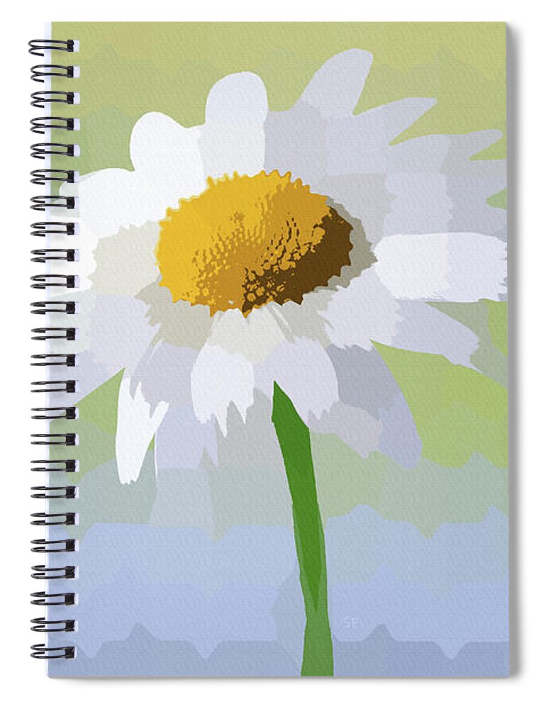 Minimalist Spiral Notebook featuring the mixed media Minimalist Single White Daisy in Abstract by Shelli Fitzpatrick