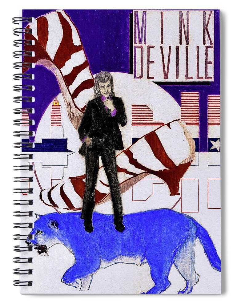 Willy Deville Spiral Notebook featuring the drawing Mink DeVille - Le Chat Bleu by Sean Connolly