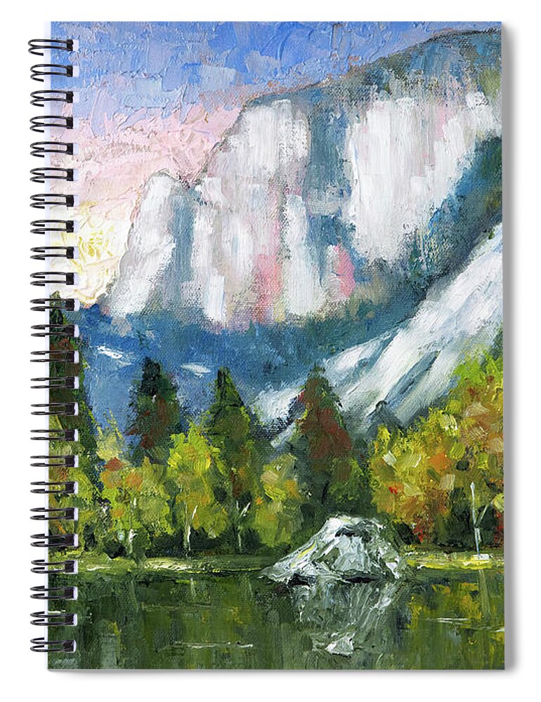 Landscape Spiral Notebook featuring the painting Mirror Lake, Yosemite by Mike Bergen