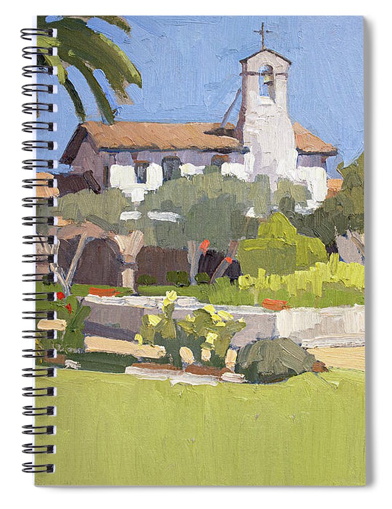 Mission Spiral Notebook featuring the painting Mission Fountain and Courtyard - Mission San Juan Capistrano, California by Paul Strahm
