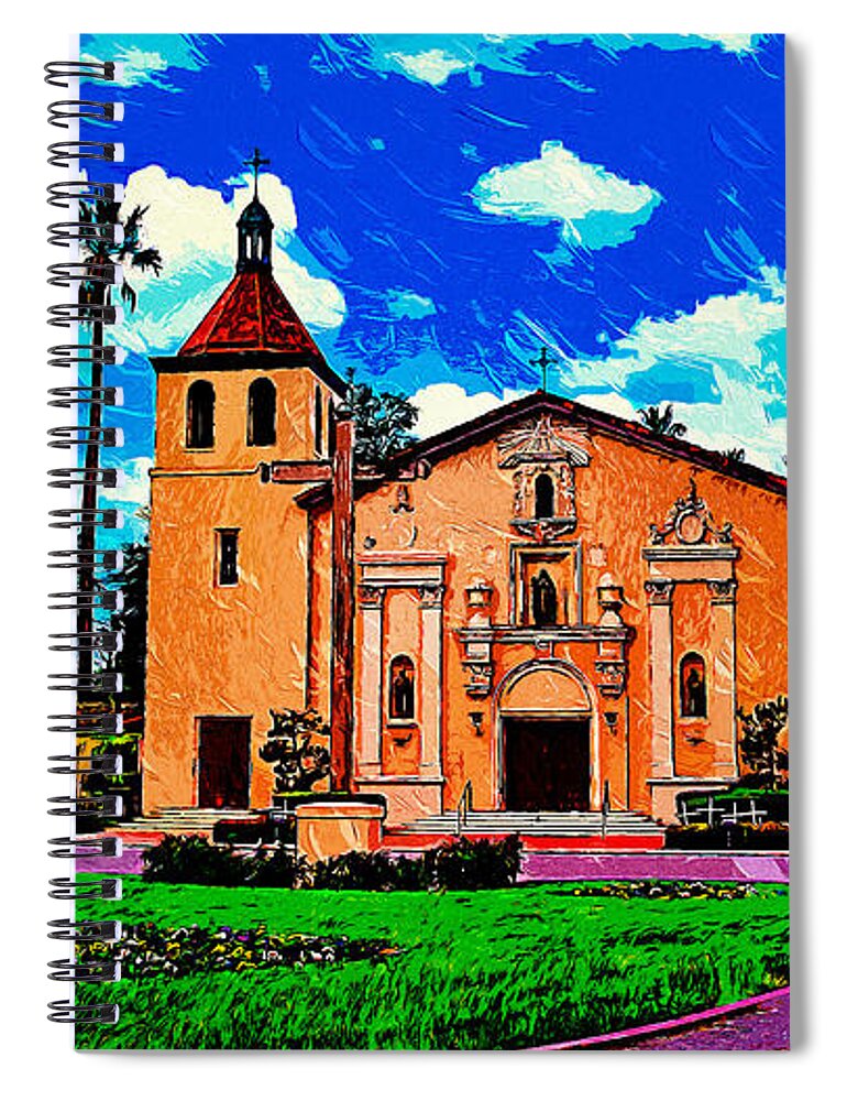 Mission Santa Clara Spiral Notebook featuring the digital art Mission Santa Clara de Asis, impressionist painting by Nicko Prints