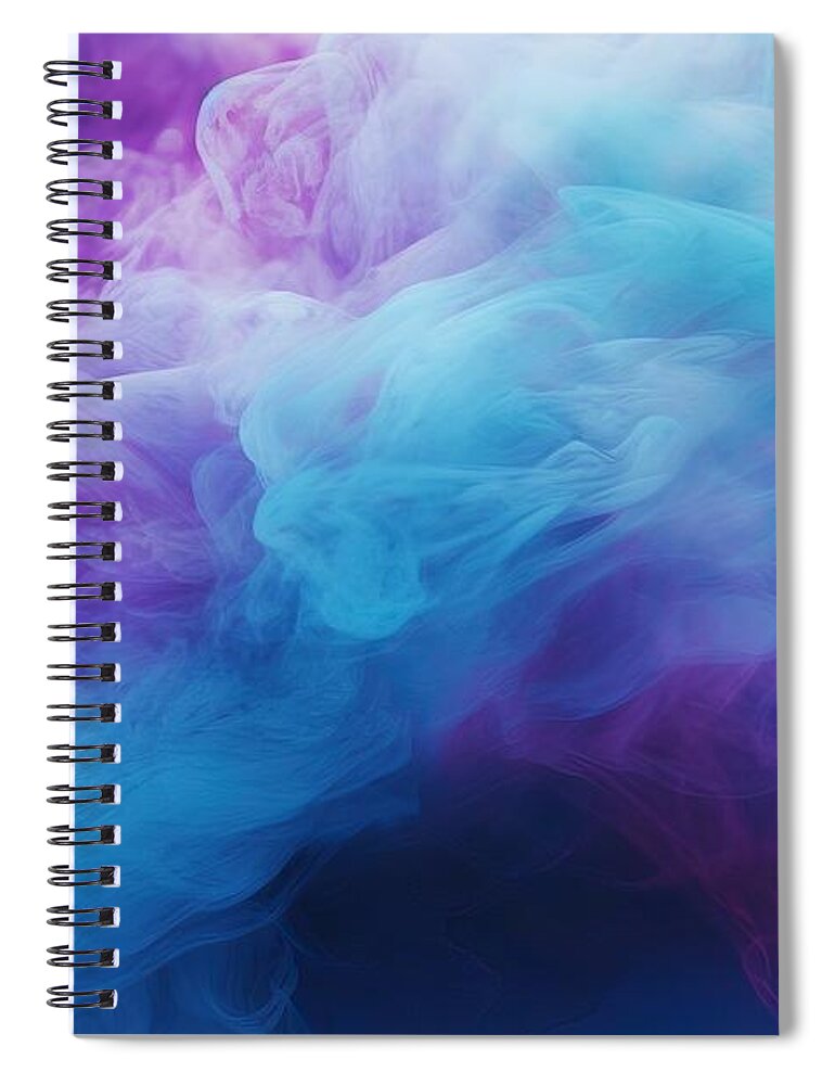 Paint Spiral Notebook featuring the painting Mist texture. Color smoke. Paint water mix. Mysterious storm sky. Blue purple glowing fog cloud wave abstract art background with free space. by N Akkash