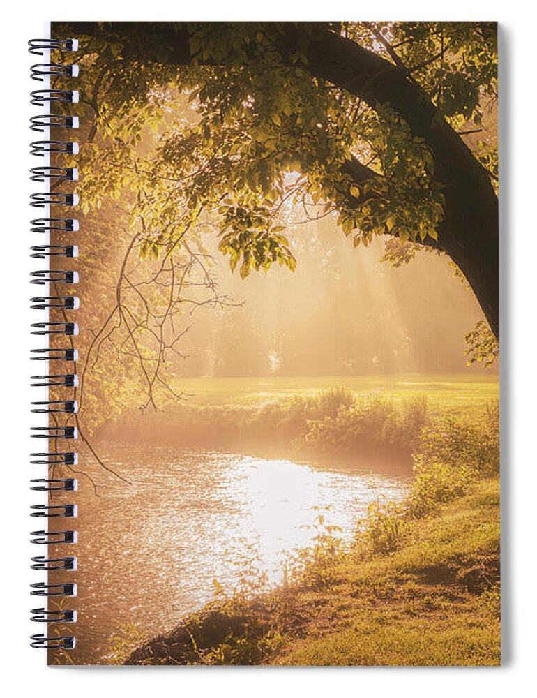 Sunrise Spiral Notebook featuring the photograph Misty Morning Sunrise Over Jordan Creek by Jason Fink
