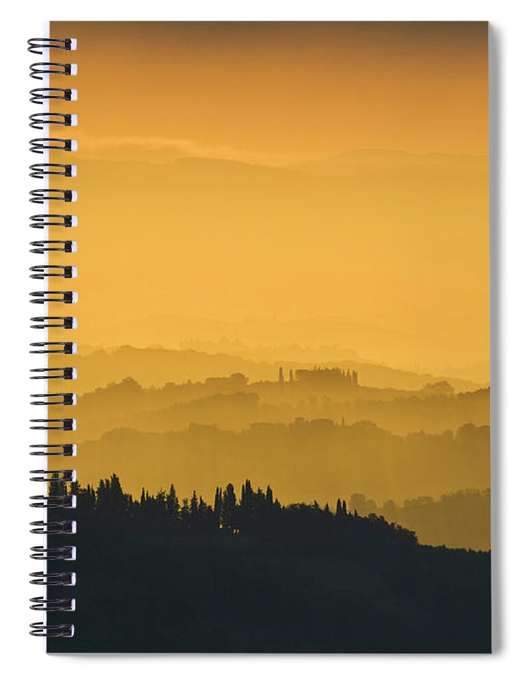 Tuscany Landscape Spiral Notebook featuring the photograph Misty morning sunrise, Tuscany, Italy by Neale And Judith Clark