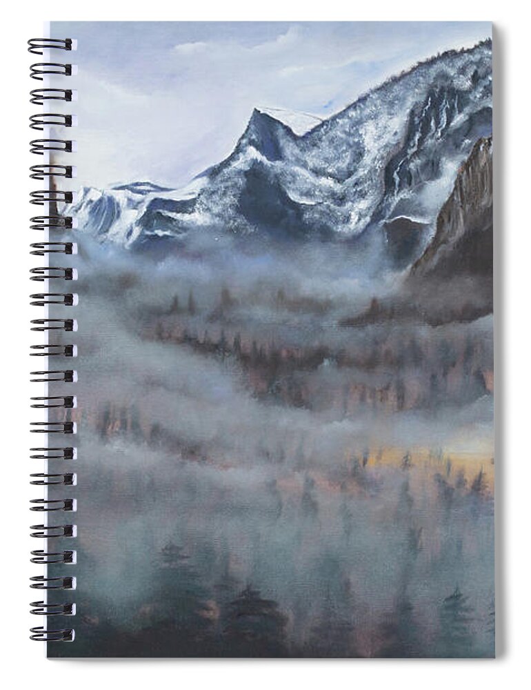 Yosemite Spiral Notebook featuring the painting Misty Vale by Neslihan Ergul Colley