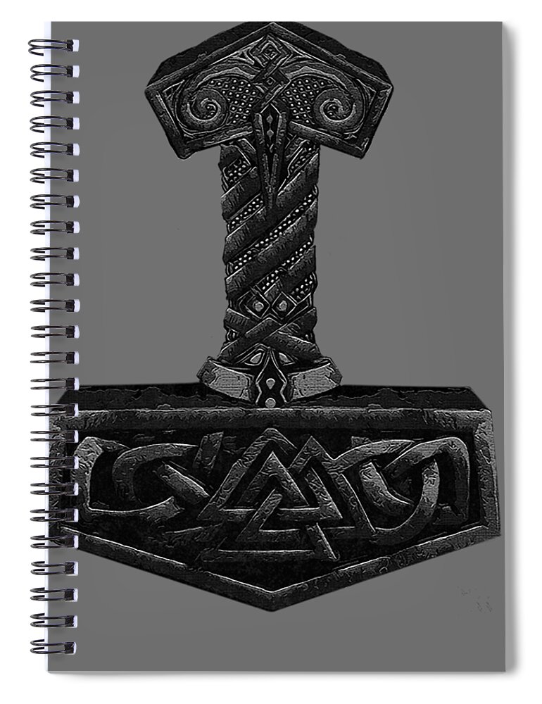 Mjolnir Thor Hammer Norse Mythology Viking Nordic Spiral Notebook by Roghan Emi - Pixels
