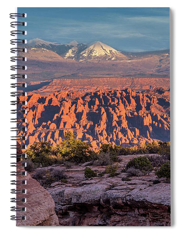 Moab Spiral Notebook featuring the photograph Moab Back Country Moonrise at Sunset by Dan Norris