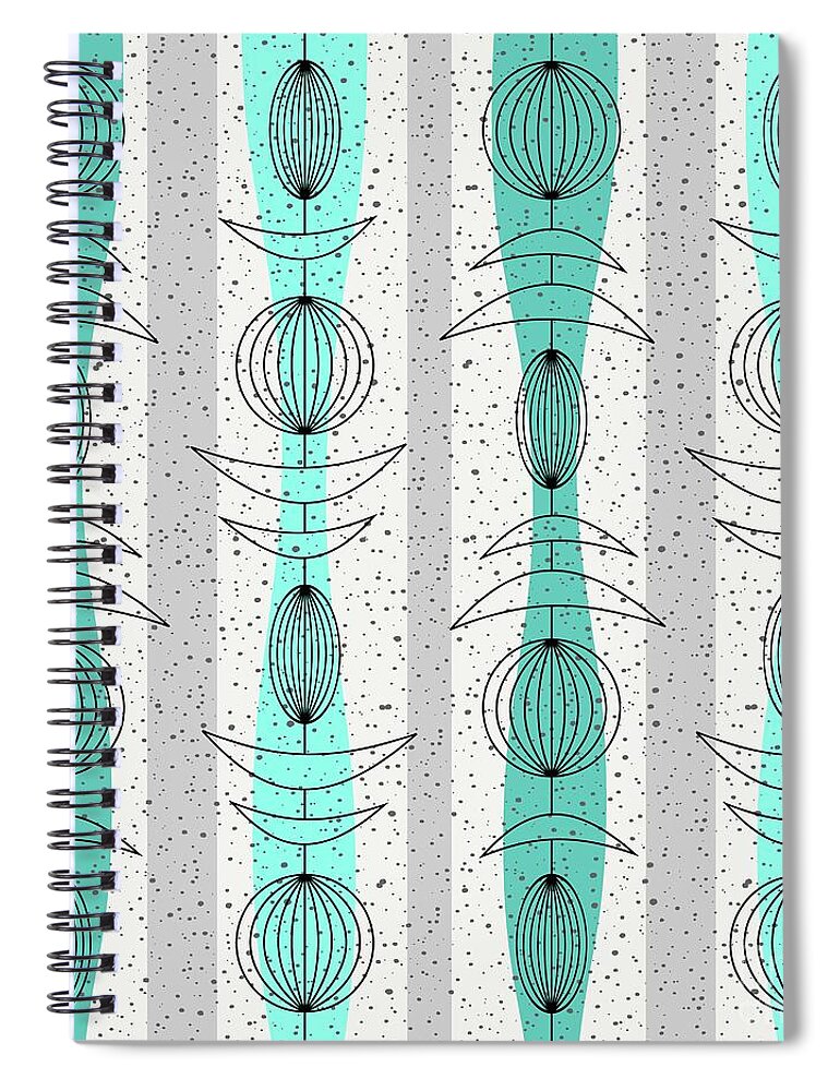 Mid Century Modern Spiral Notebook featuring the digital art Mobiles Fabric in Aqua by Donna Mibus