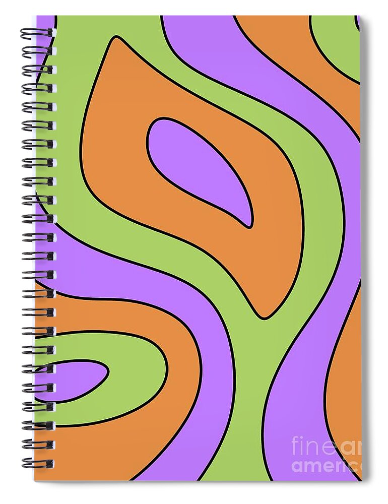 Modern Spiral Notebook featuring the digital art Mod Abstract in Orange Green and Purple by Donna Mibus
