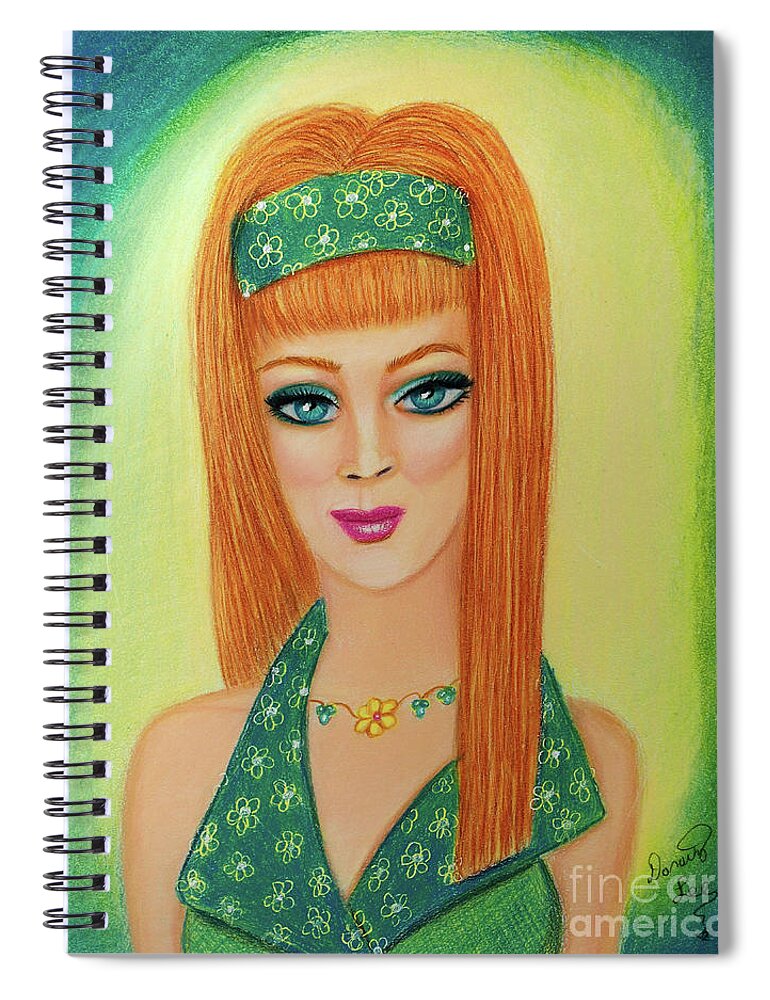 Fashion Spiral Notebook featuring the painting Mod Beauty Dressed In Green by Dorothy Lee
