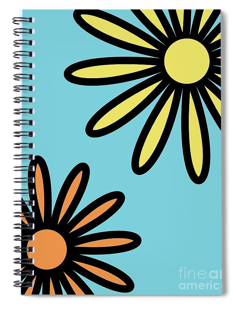 Mod Spiral Notebook featuring the digital art Mod Flowers 2 on Blue by Donna Mibus