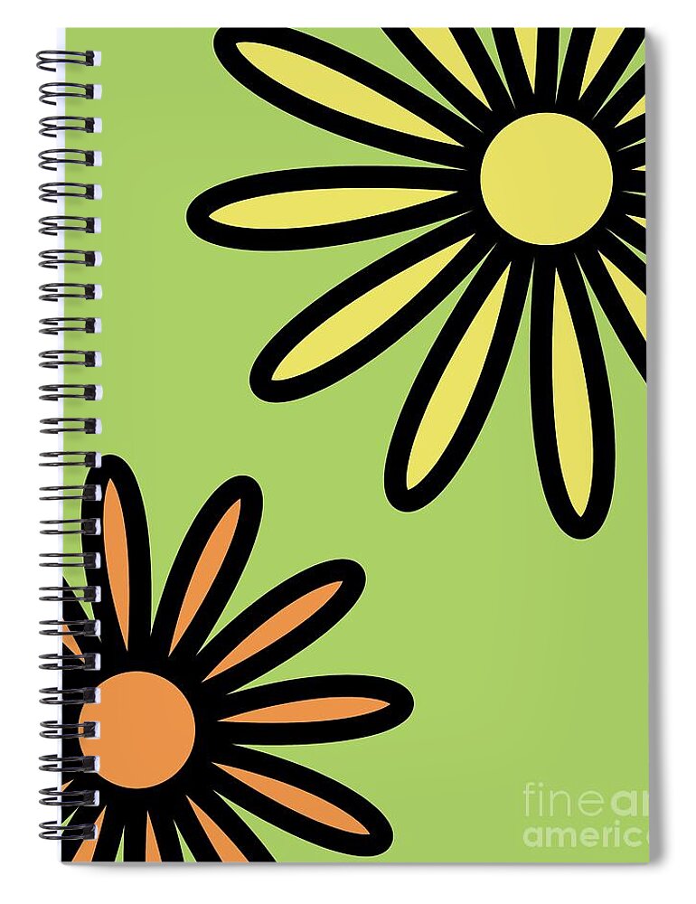 Mod Spiral Notebook featuring the digital art Mod Flowers 2 on Green by Donna Mibus