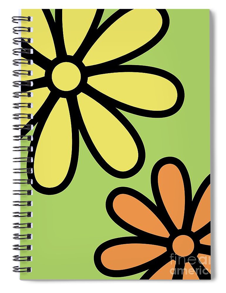 Mod Spiral Notebook featuring the digital art Mod Flowers 3 on Green by Donna Mibus