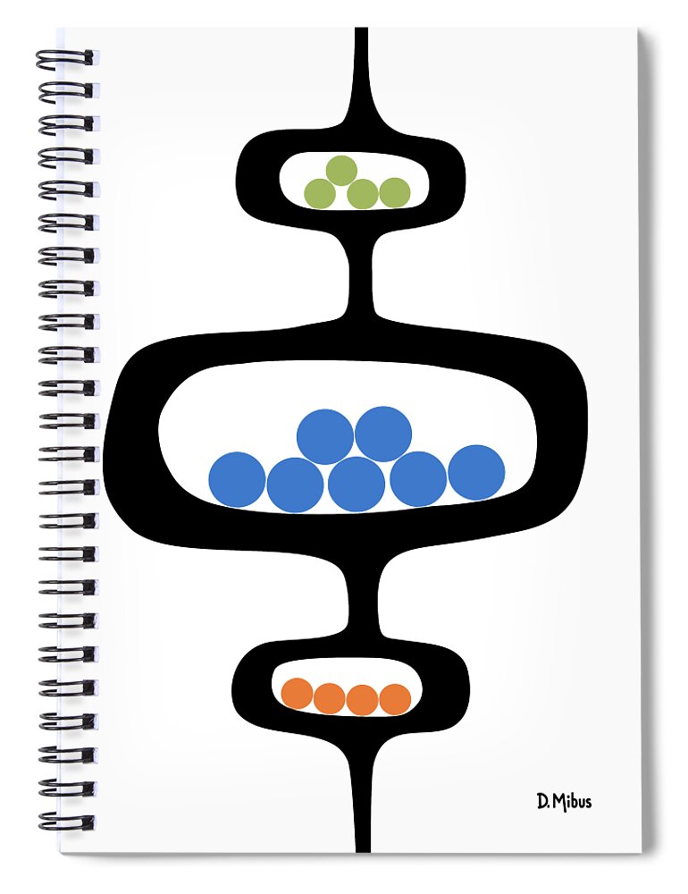 Mid Century Pods Spiral Notebook featuring the digital art Mod Pod 1 with Circles by Donna Mibus