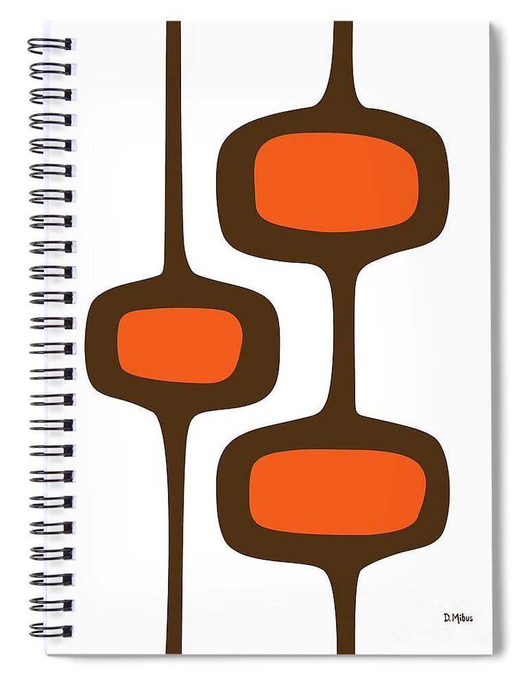 Mid Century Shapes Spiral Notebook featuring the digital art Mod Pod 2 Orange and Brown on White by Donna Mibus