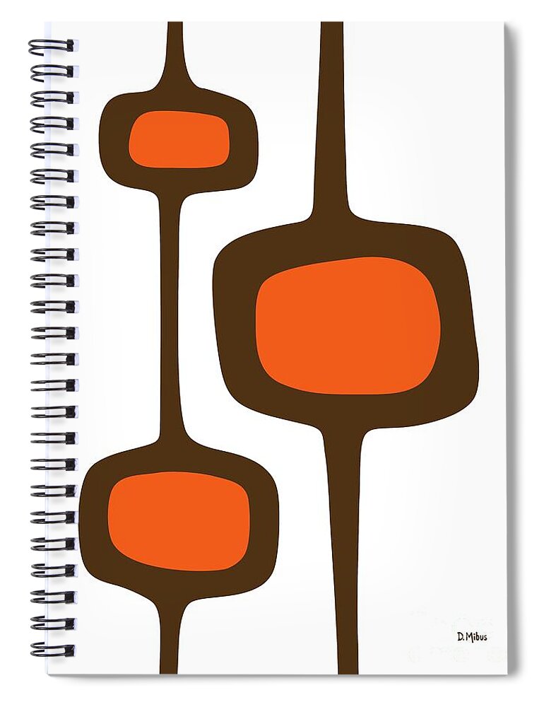 Mid Century Shapes Spiral Notebook featuring the digital art Mod Pod 3 Orange and Brown on White by Donna Mibus