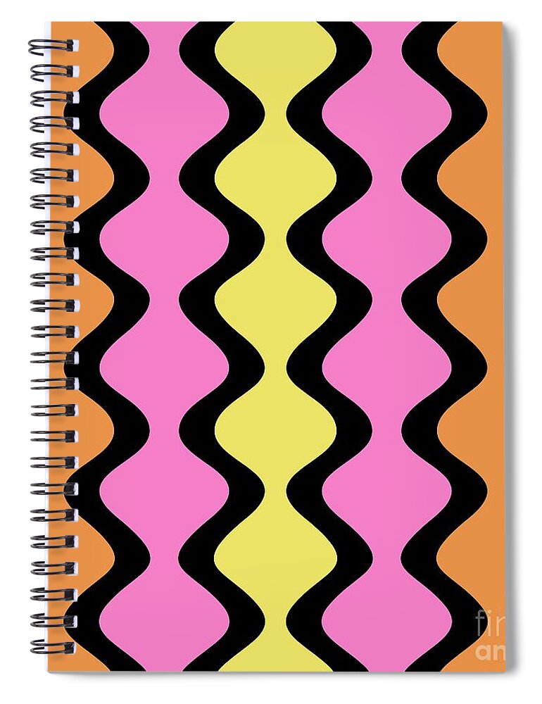 Modern Spiral Notebook featuring the digital art Mod Waves on Pink by Donna Mibus