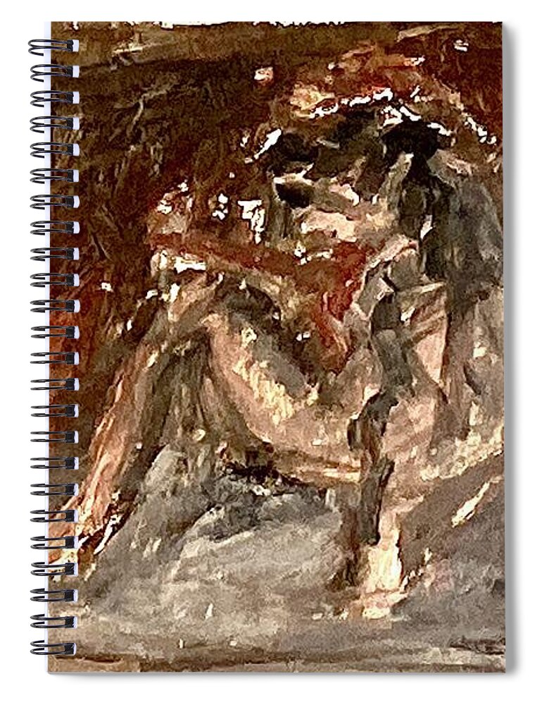Model Spiral Notebook featuring the painting Model sitting on the floor II by David Euler