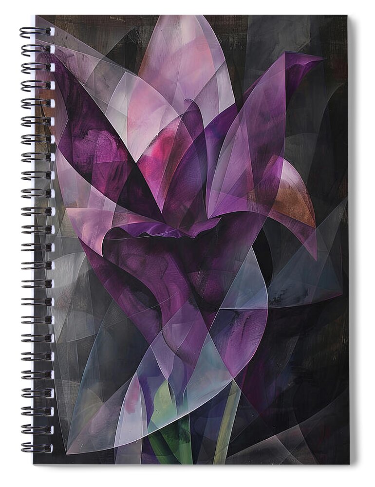Purple Tulips Spiral Notebook featuring the painting Modern Abstract Tulip by Lourry Legarde