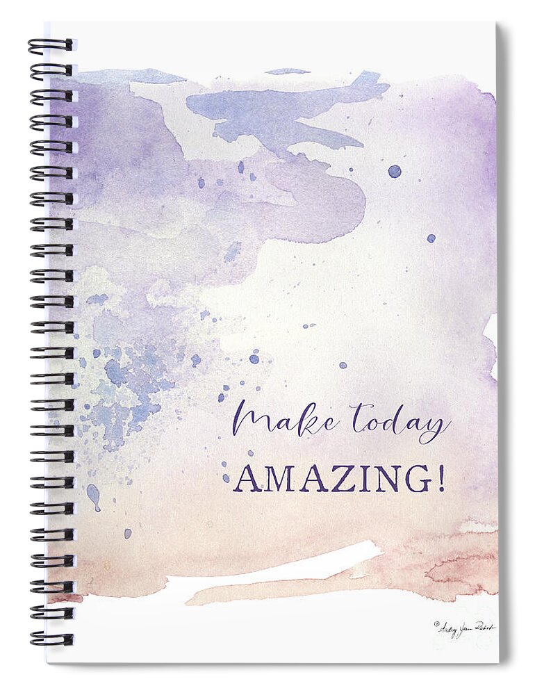 Abstract Art Spiral Notebook featuring the photograph Modern Abstract Watercolor Wash Make Today Amazing Peach Lavender Gray Eggplant Purple by Audrey Jeanne Roberts