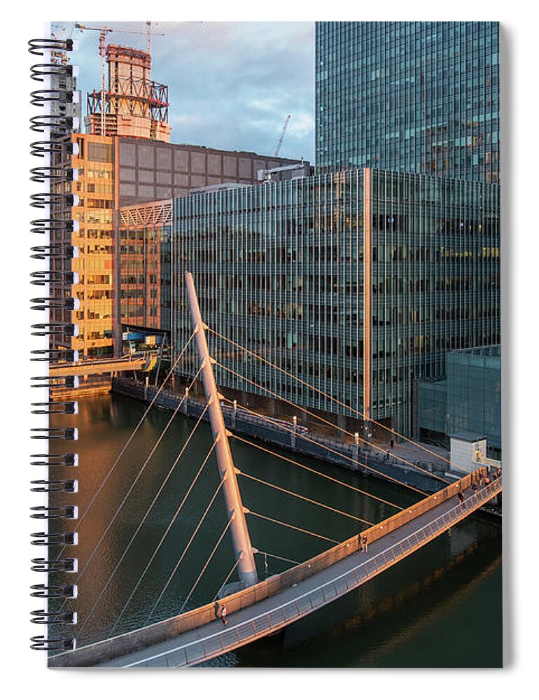 Canary Wharf Spiral Notebook featuring the photograph Modern office building in the Canary Wharf financial centre in the evening. London united kingdom by Michalakis Ppalis