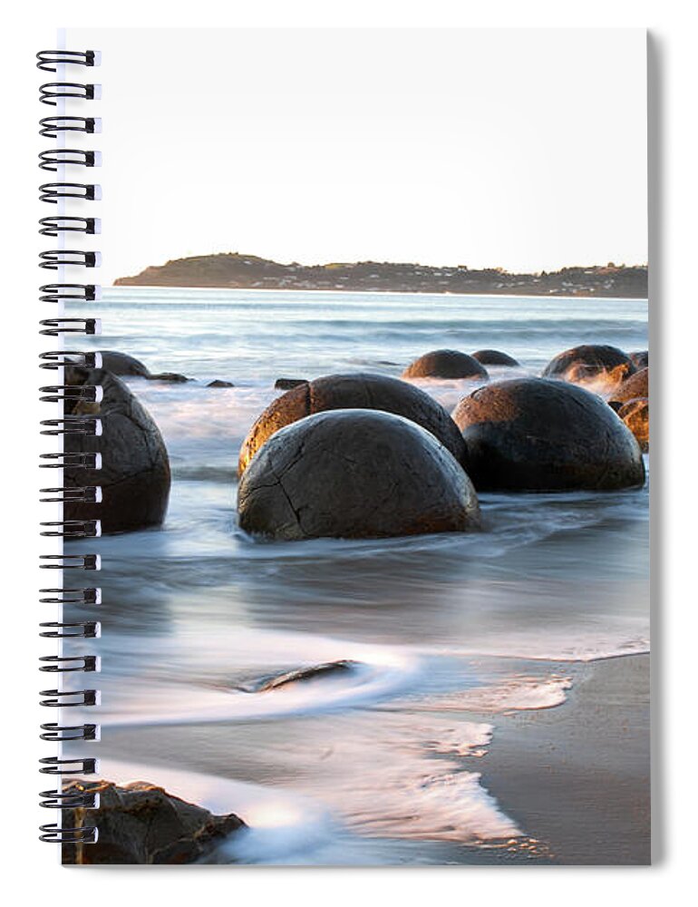 Moeraki Spiral Notebook featuring the photograph Tranquility - Moeraki Boulders, South Island. New Zealand by Earth And Spirit