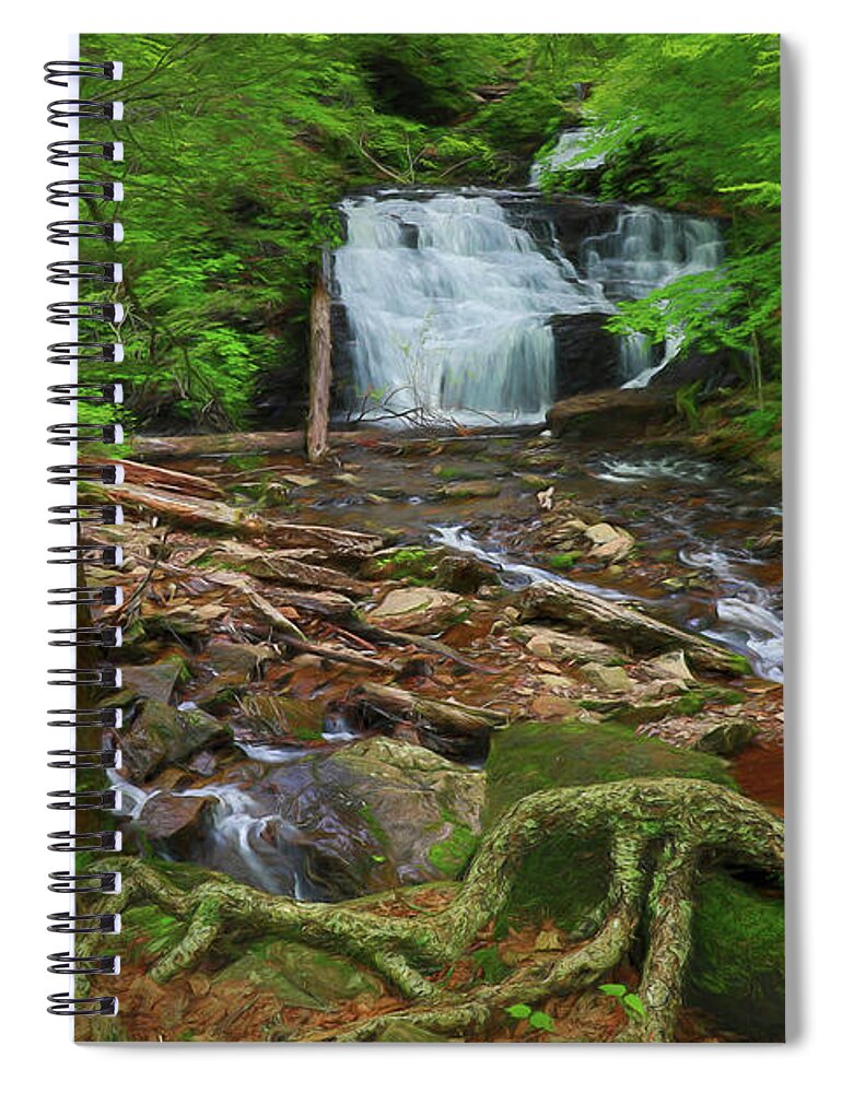 Mohican Falls Ricketts Glen Painting Spiral Notebook featuring the painting Mohican Falls Ricketts Glen Painting by Dan Sproul