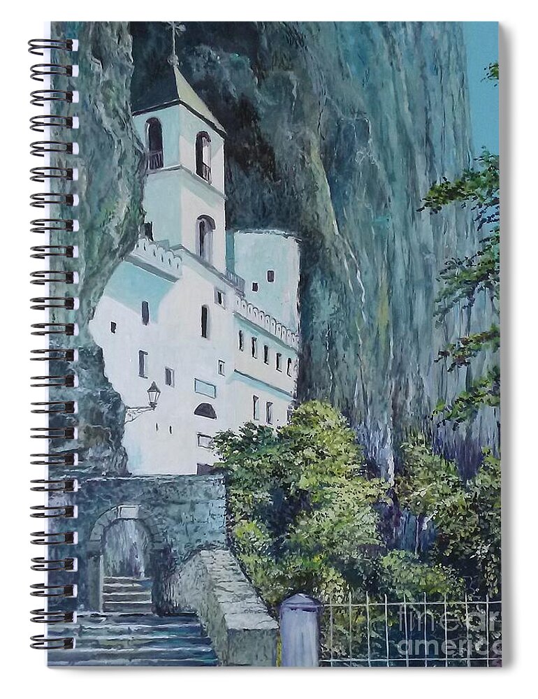 Architecture Spiral Notebook featuring the painting Monastery Ostrog Montenegro by Sinisa Saratlic