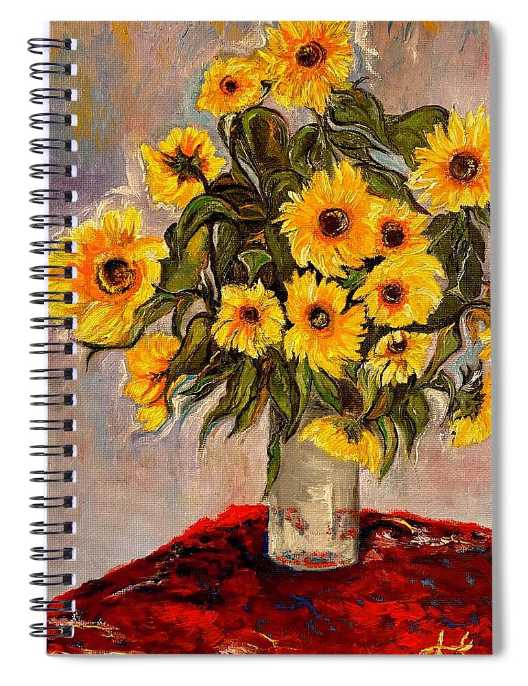 Sunflowers Spiral Notebook featuring the painting Monets Sunflowers by Anitra by Anitra Handley-Boyt
