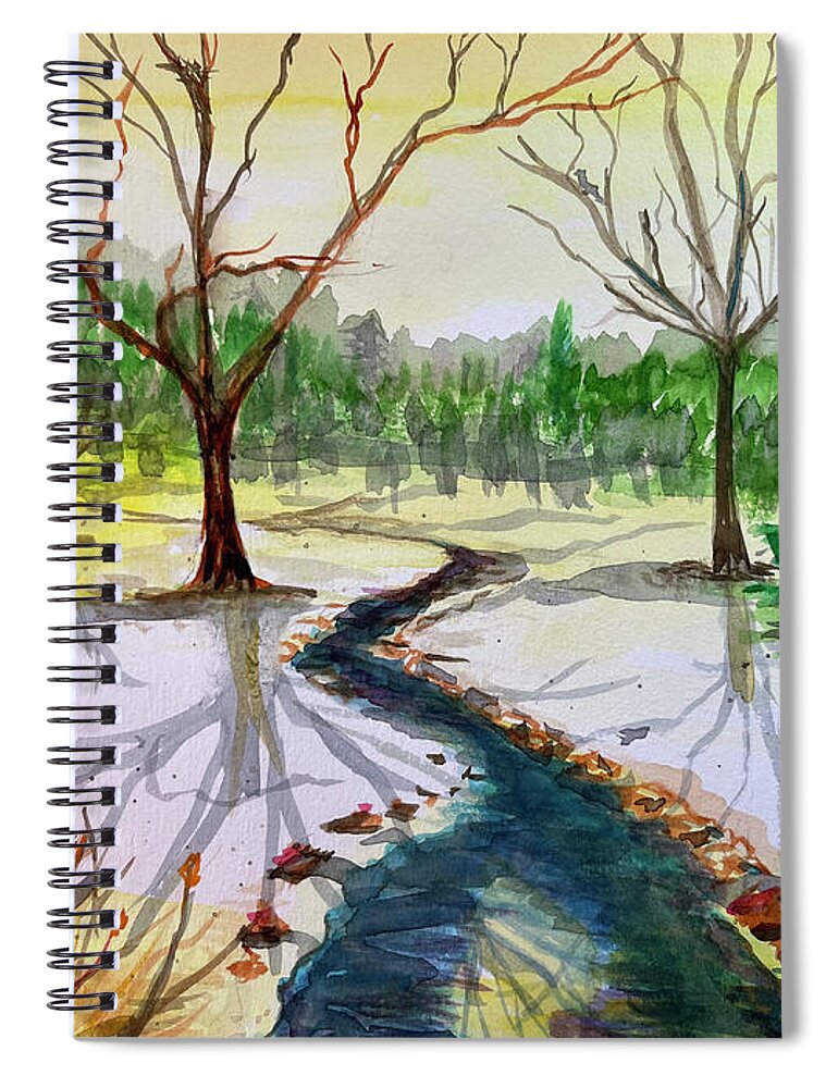 Pines Spiral Notebook featuring the painting Monika's Brook by Monika Shepherdson