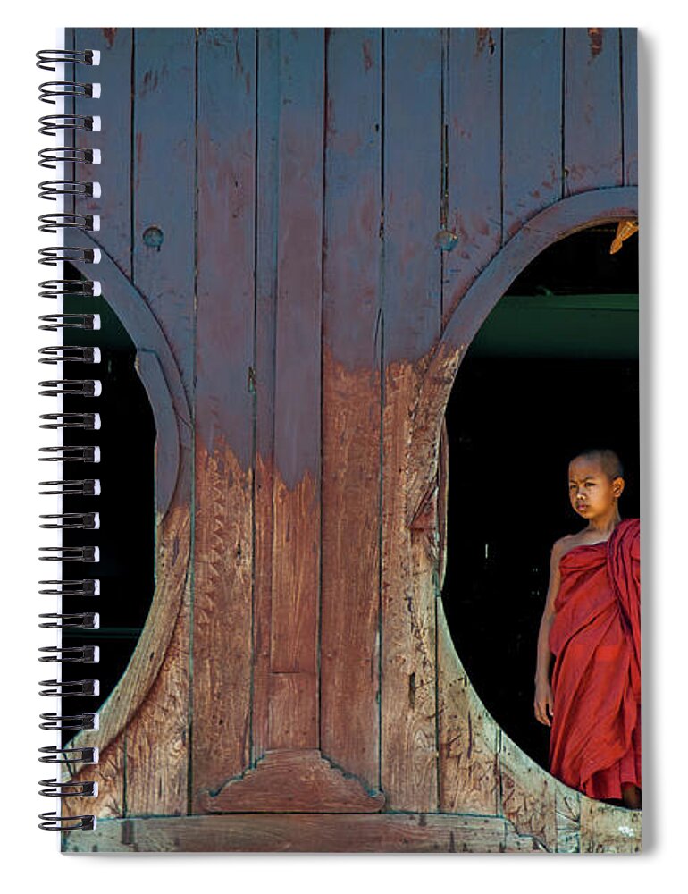 Monk Spiral Notebook featuring the photograph Monk at Shwe Yan Pyay Monastery by Arj Munoz
