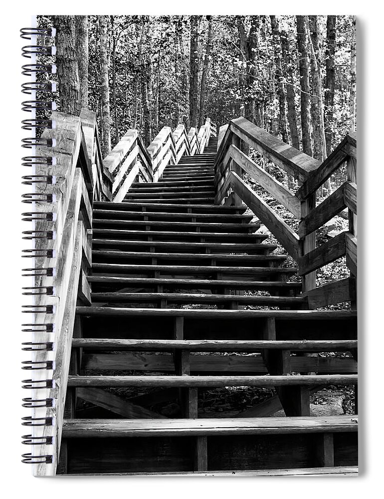 Stairs Spiral Notebook featuring the photograph Monochrome Study of Wooden Stairs at Stone Mountain in North Car by Charles Floyd