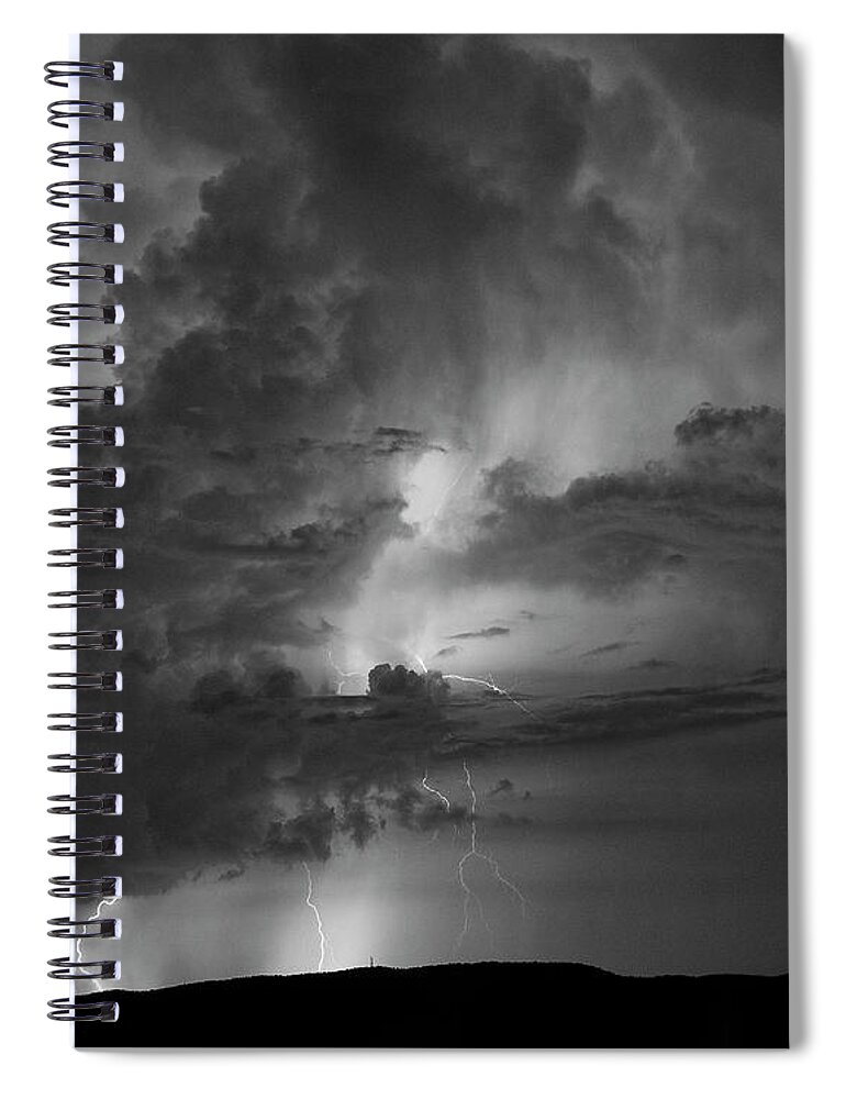 Lightning Spiral Notebook featuring the photograph Monochrome View of Summer Lightning Strikes by Charles Floyd