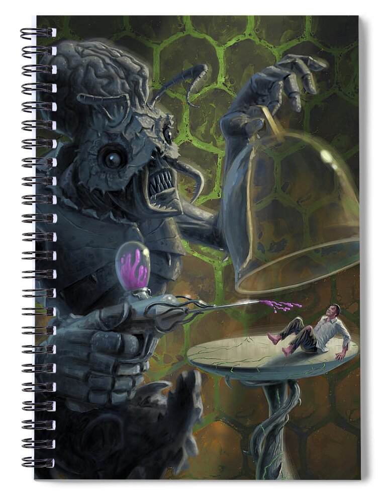 Alien Spiral Notebook featuring the digital art Monster alien experimentation with human specimen by Martin Davey