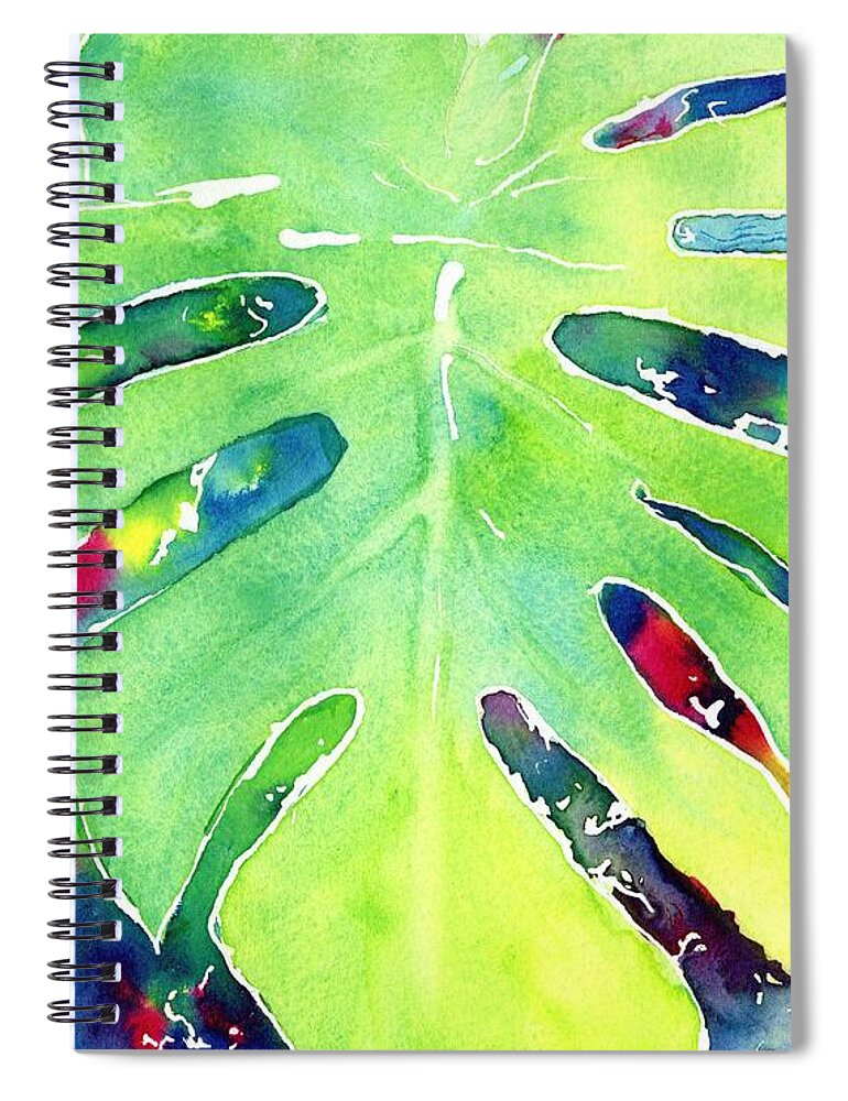 Leaf Spiral Notebook featuring the painting Monstera Tropical Leaves 1 by Carlin Blahnik CarlinArtWatercolor