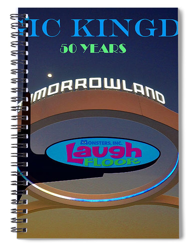Tomorrowland Spiral Notebook featuring the mixed media Monsters, Inc WDW 50th anniversary work A by David Lee Thompson